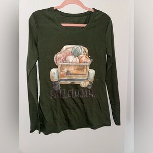 Fallelujah Pumpkin Truck Vintage Graphic Fall Long Sleeve Cotton Tee | Size L